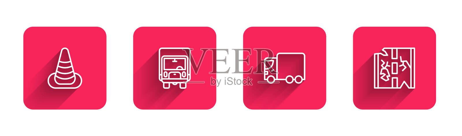 设置道路交通锥送货车和图标素材