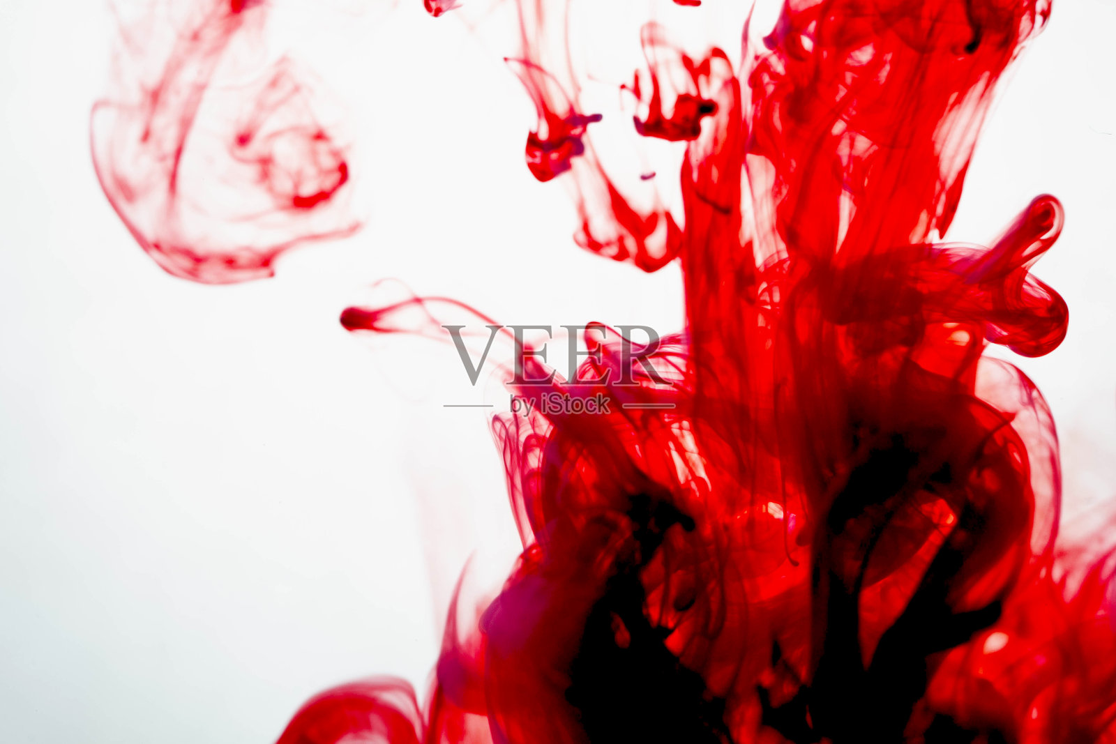 选择性软聚焦红色液体如血液滴入清水照片摄影图片