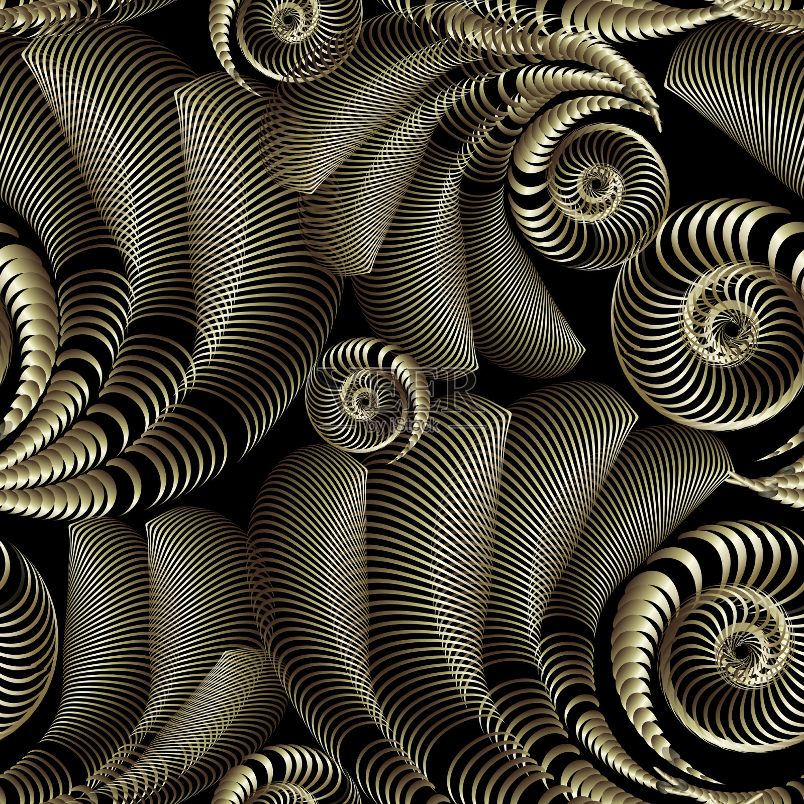 黄金豪华三维分形无缝图案插画图片素材