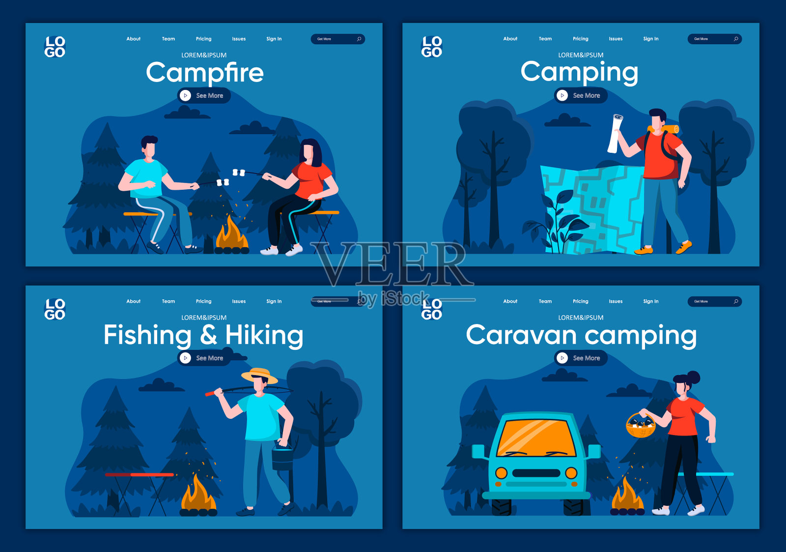 大篷车露营平着陆页集旅行插画图片素材