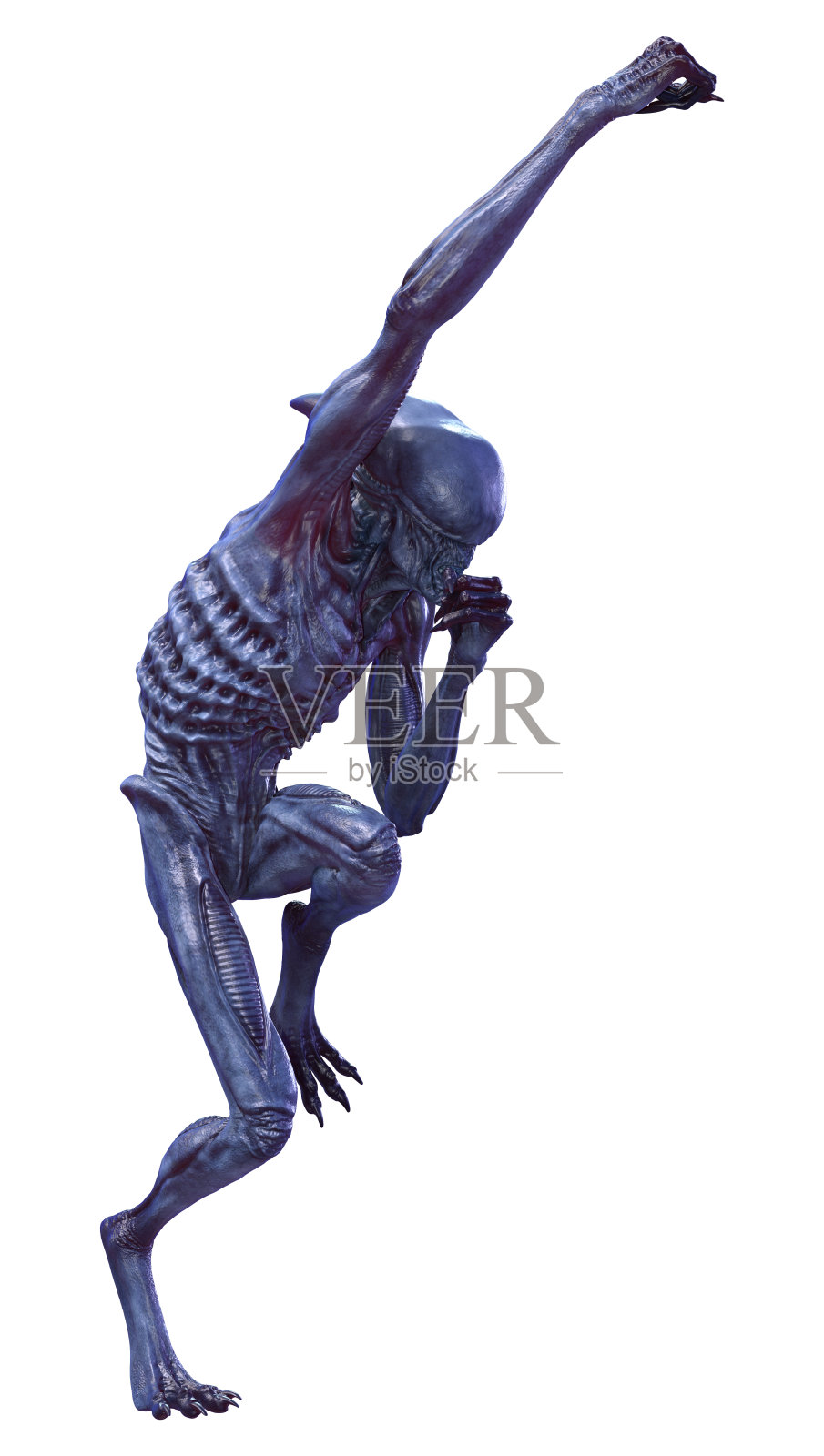 3D渲染蓝色外星人在白色照片摄影图片