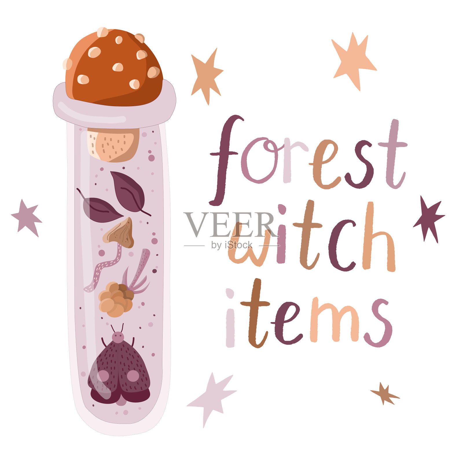 女巫药水罐，里面有毒伞和云莓插画图片素材