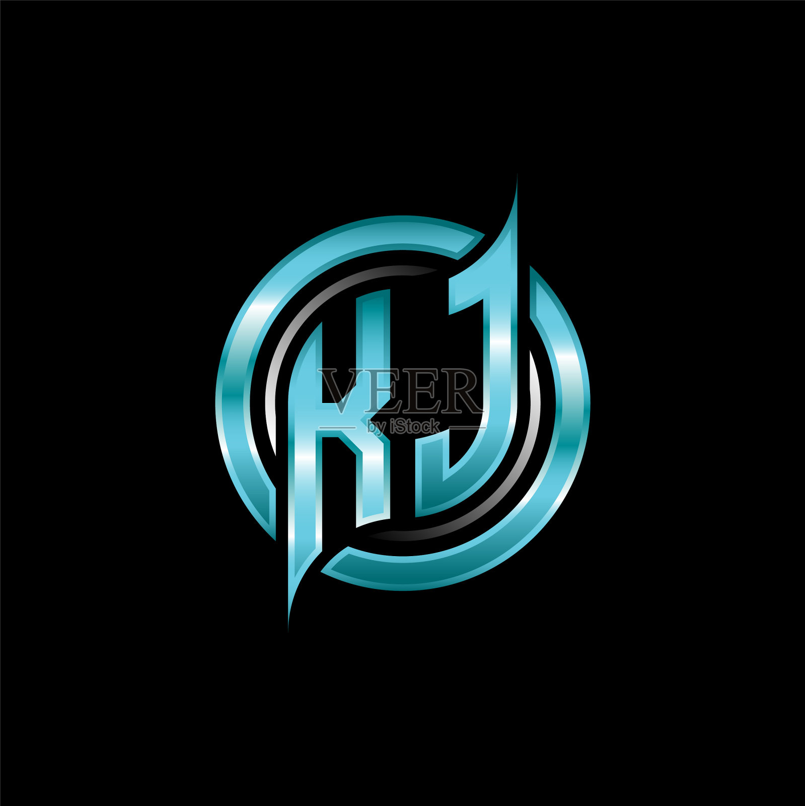 Kj首字母组合标志圆形插画图片素材