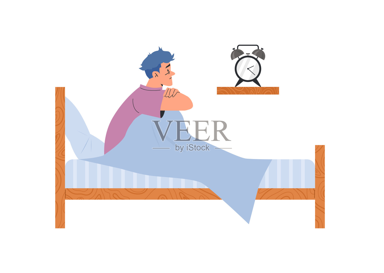 人患失眠，睡不着，平矢量图孤立。插画图片素材