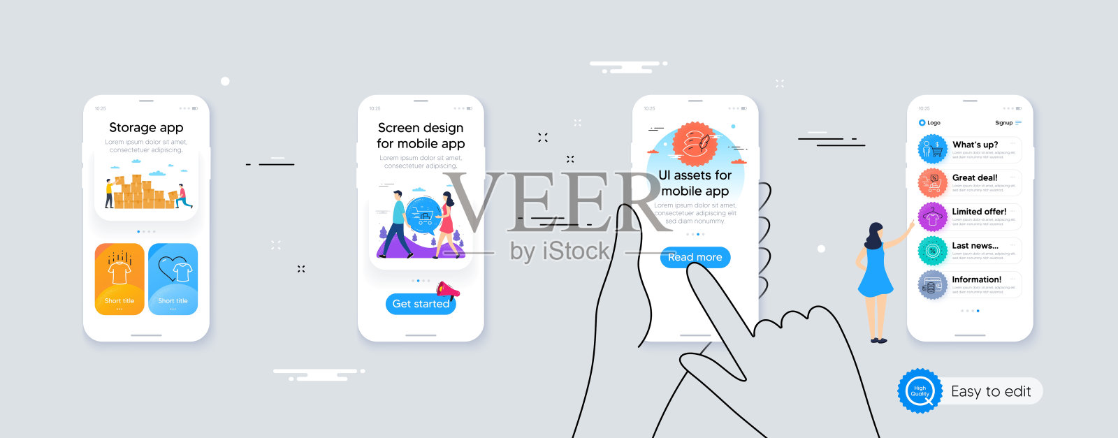 买家，购物车和服装线条图标的网站，打印。为设计。向量插画图片素材