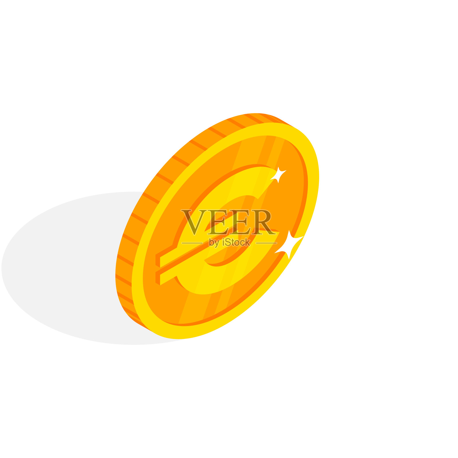 等距金币图标与欧元标志。3d现金，欧元货币，游戏币，银行或赌场的网页，应用程序，设计货币符号。欧洲货币兑换图标矢量插图。插画图片素材