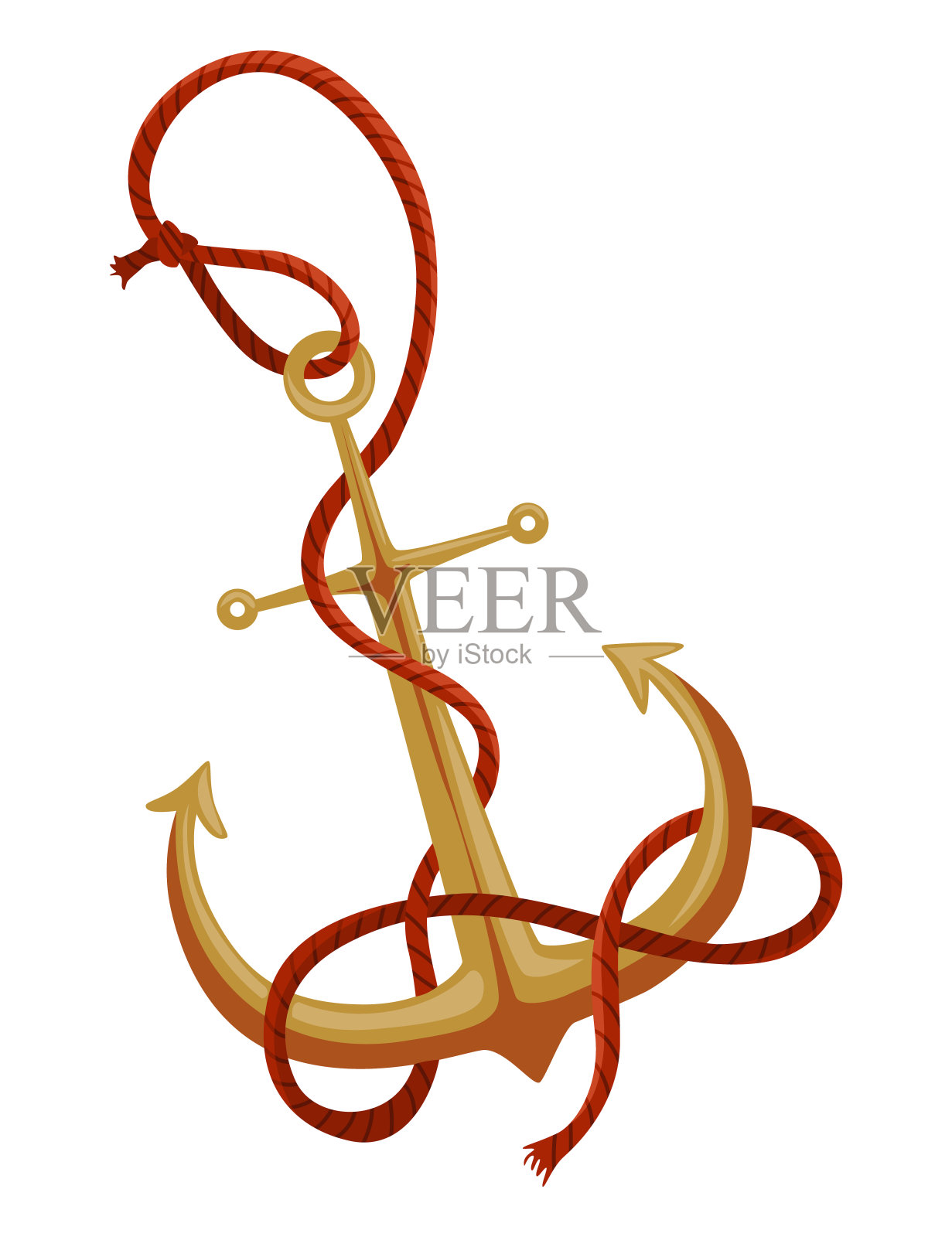 航海元素绳结和锚。海古董海洋项目孤立。老式的水彩画。装饰向量符号插画图片素材