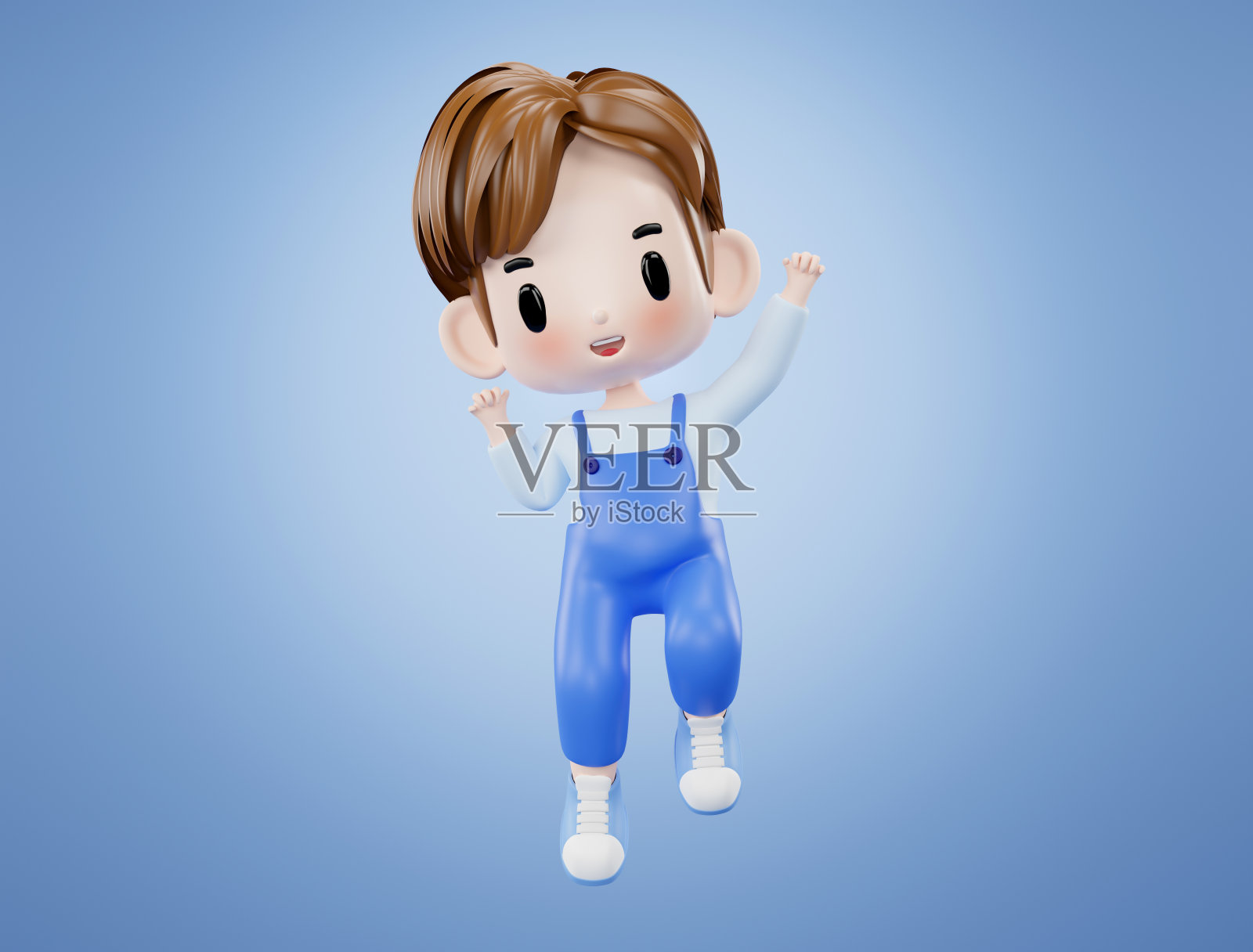 3 d演示。亚洲男孩高兴地跳了起来照片摄影图片