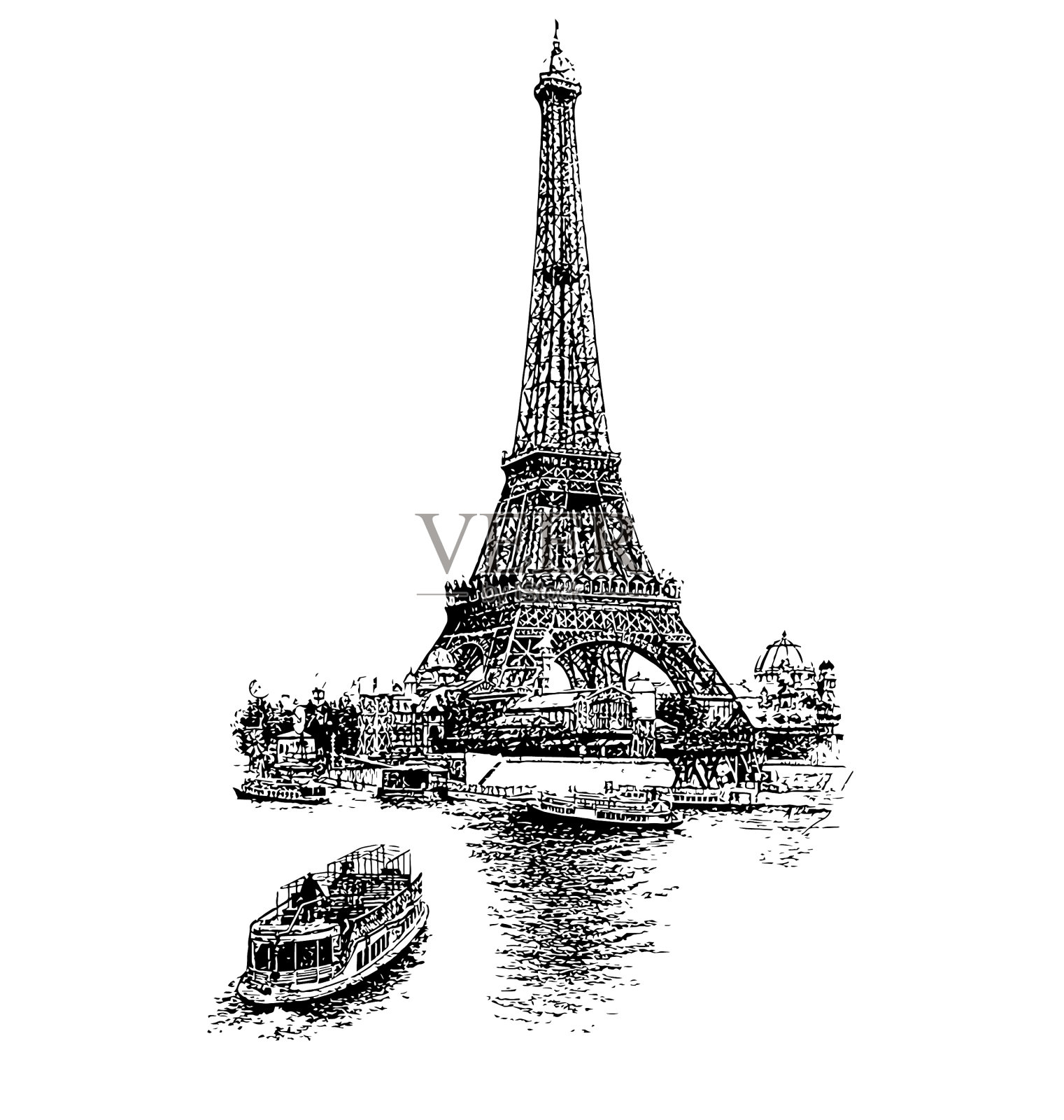 古董巴黎埃菲尔铁塔蚀刻设计元素图片