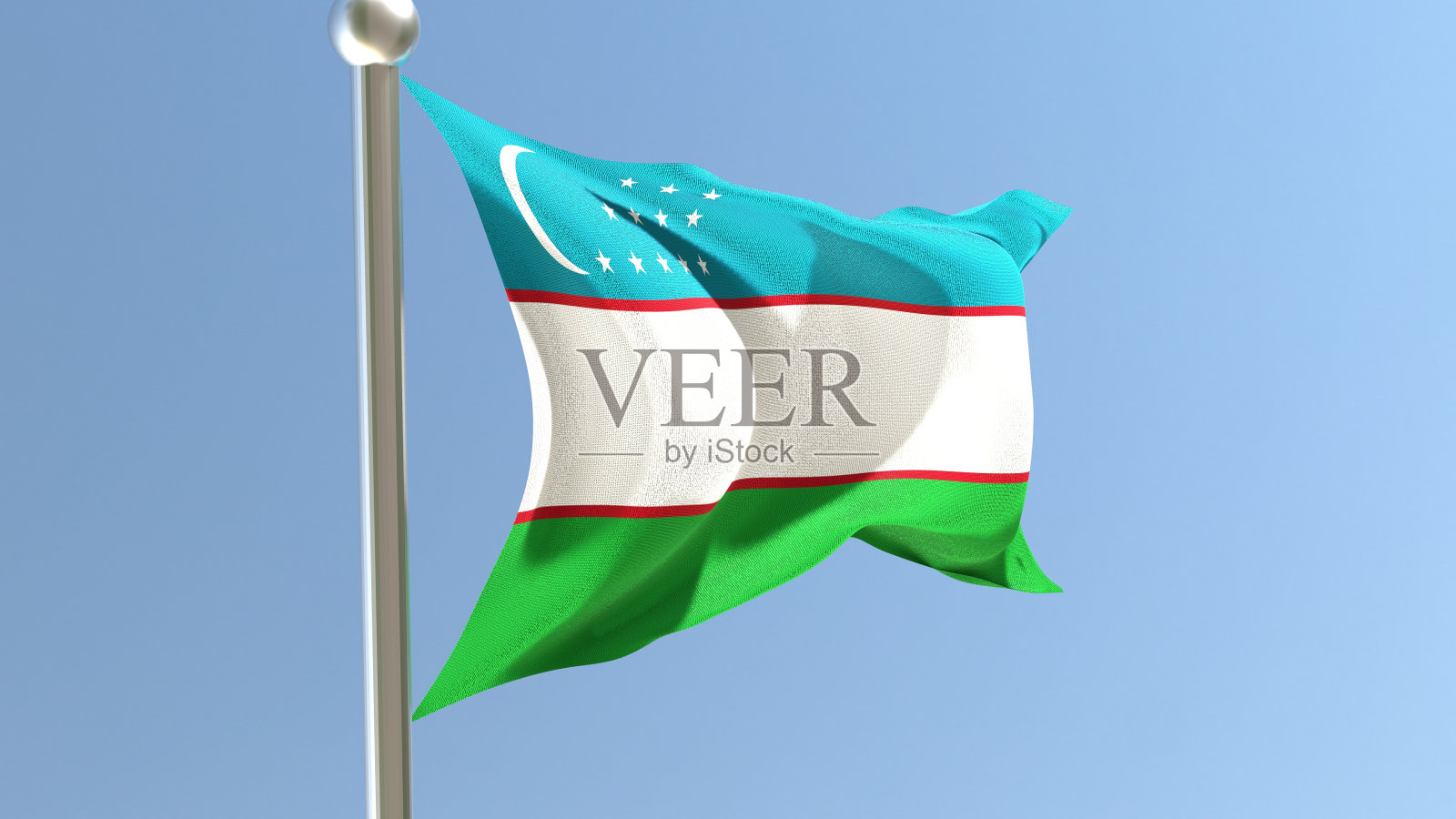 旗杆上挂着乌兹别克国旗。照片摄影图片