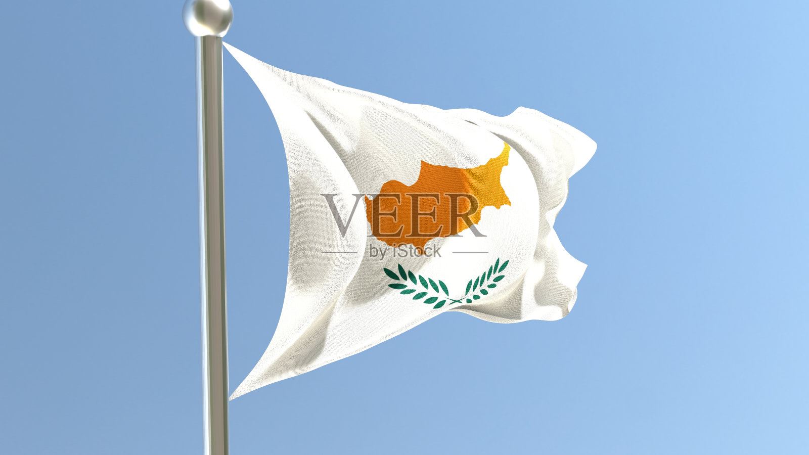 塞浦路斯国旗挂在旗杆上。照片摄影图片