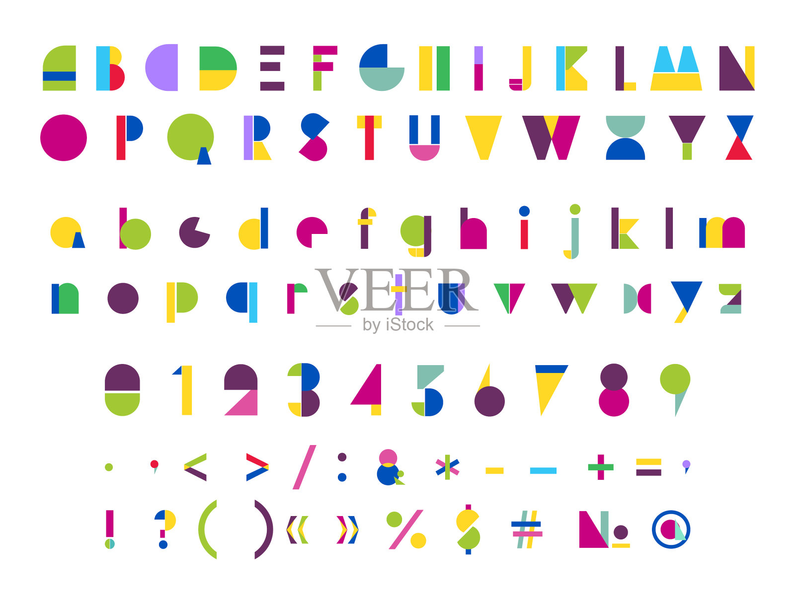 字体由几何形状的不同颜色组成插画图片素材