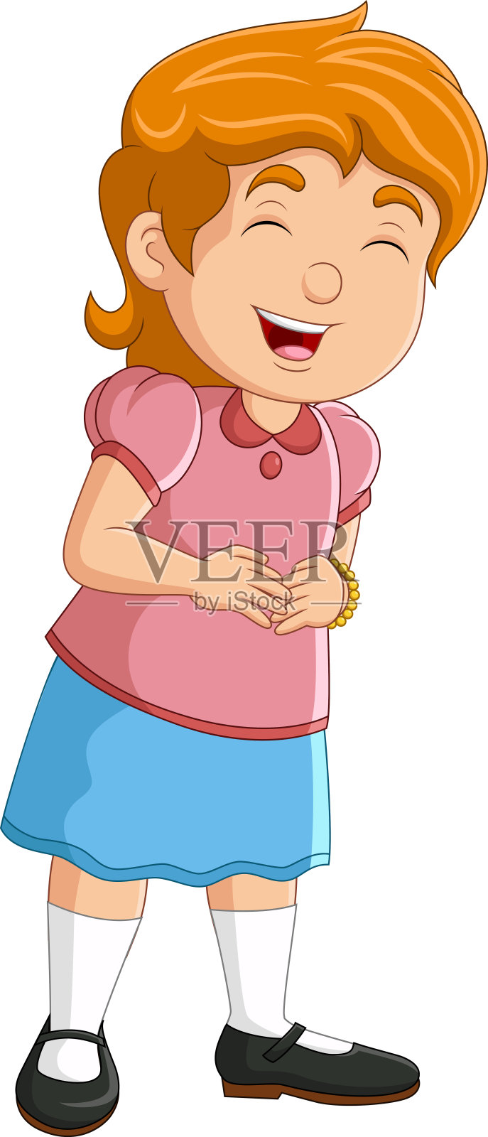 卡通女孩抱着肚子大声笑出来插画图片素材