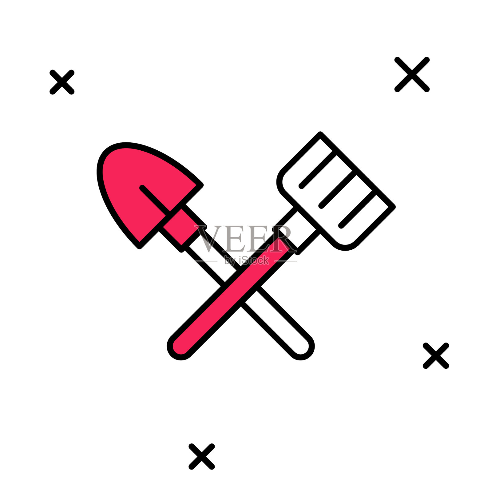 填充轮廓铲和耙图标孤立上插画图片素材