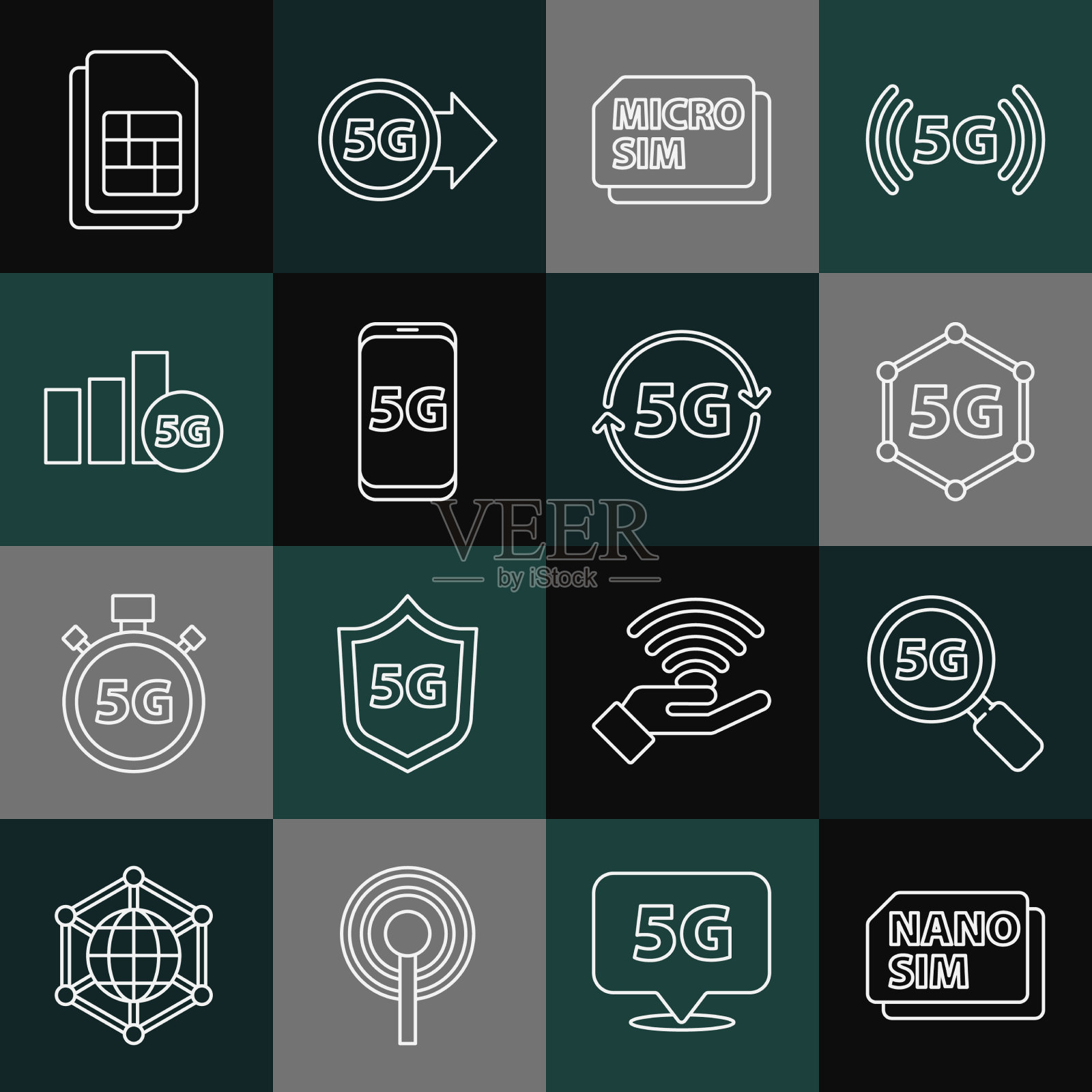 集线纳米sim卡搜索5g网络微图标素材