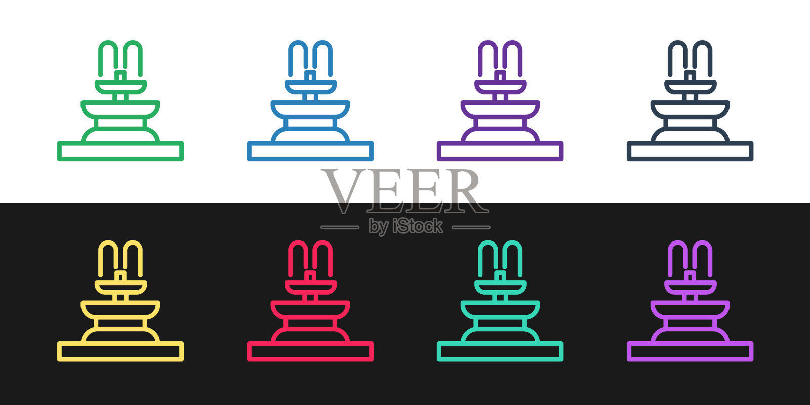 设置线条喷泉图标孤立在黑白上图标素材