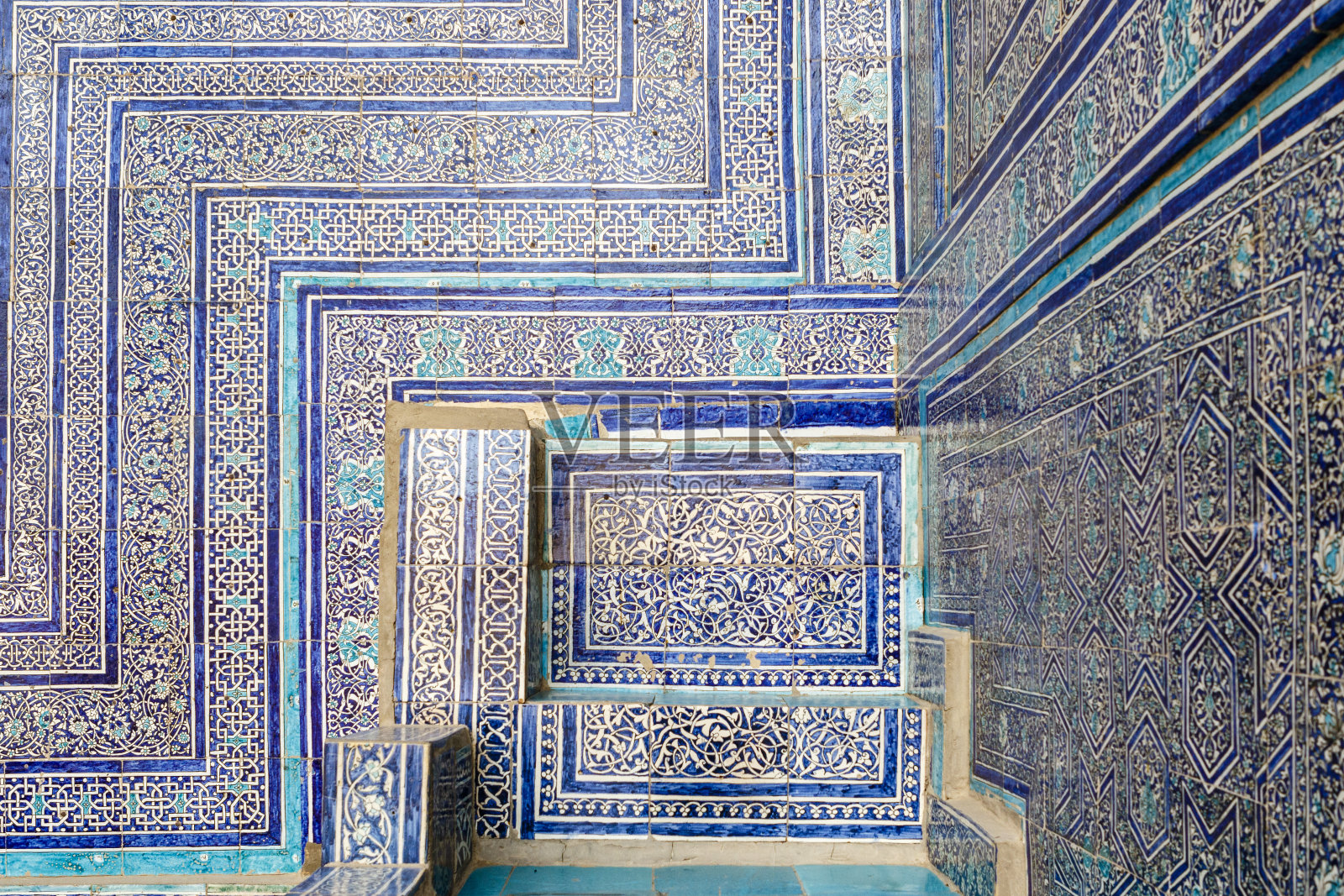 中亚乌兹别克斯坦希瓦库那方舟城堡中华丽的马赛克墙照片摄影图片