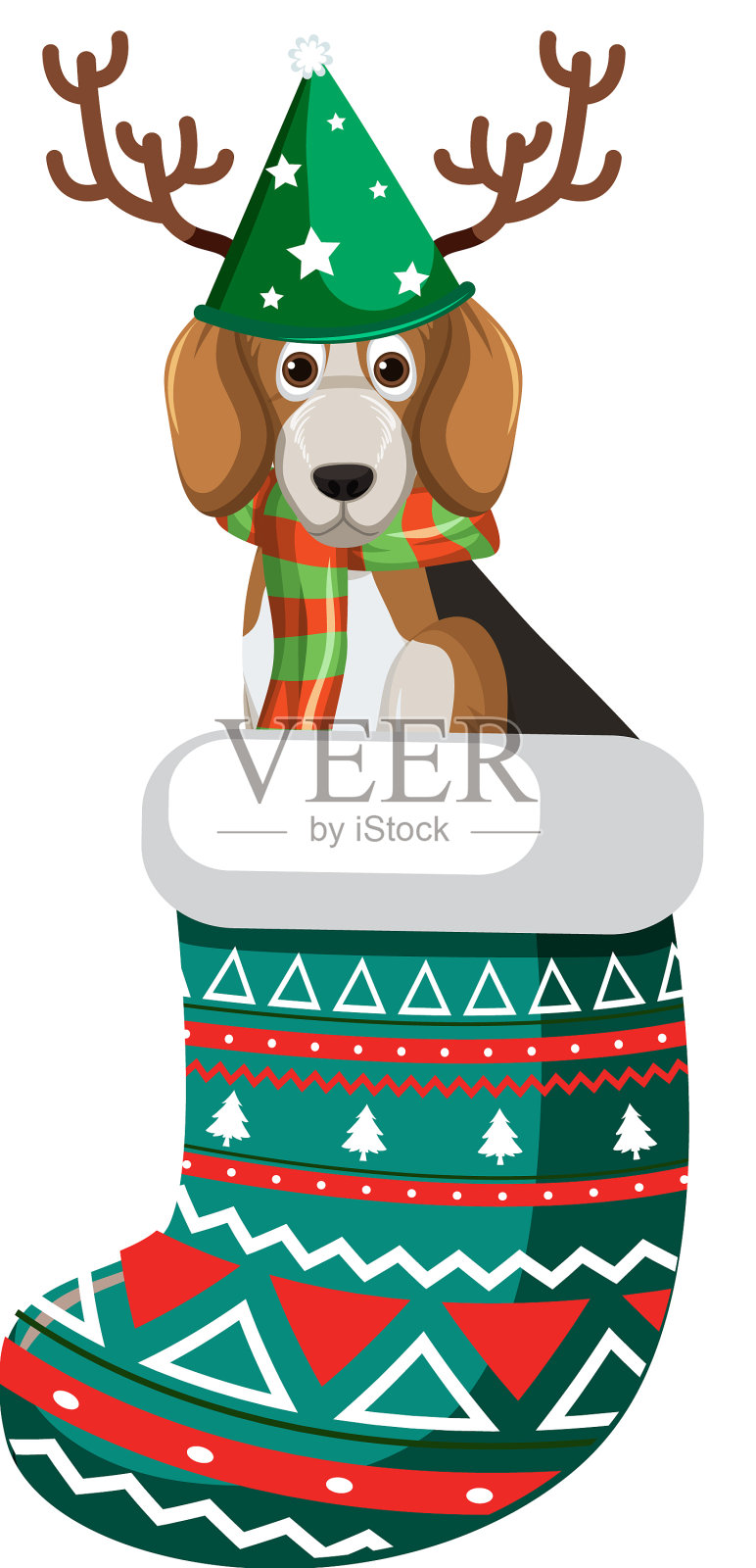 圣诞袜里的卡通小猎犬设计元素图片
