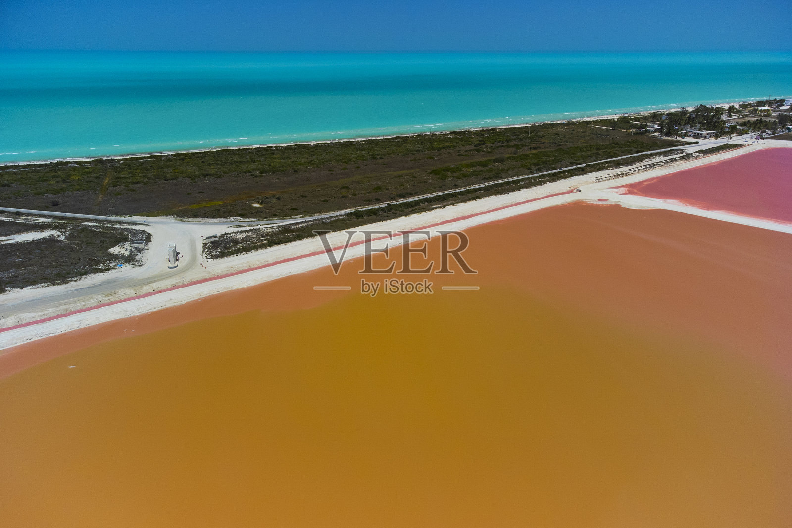 粉红色的湖泊和海洋，墨西哥科罗拉多州的自然景观照片摄影图片