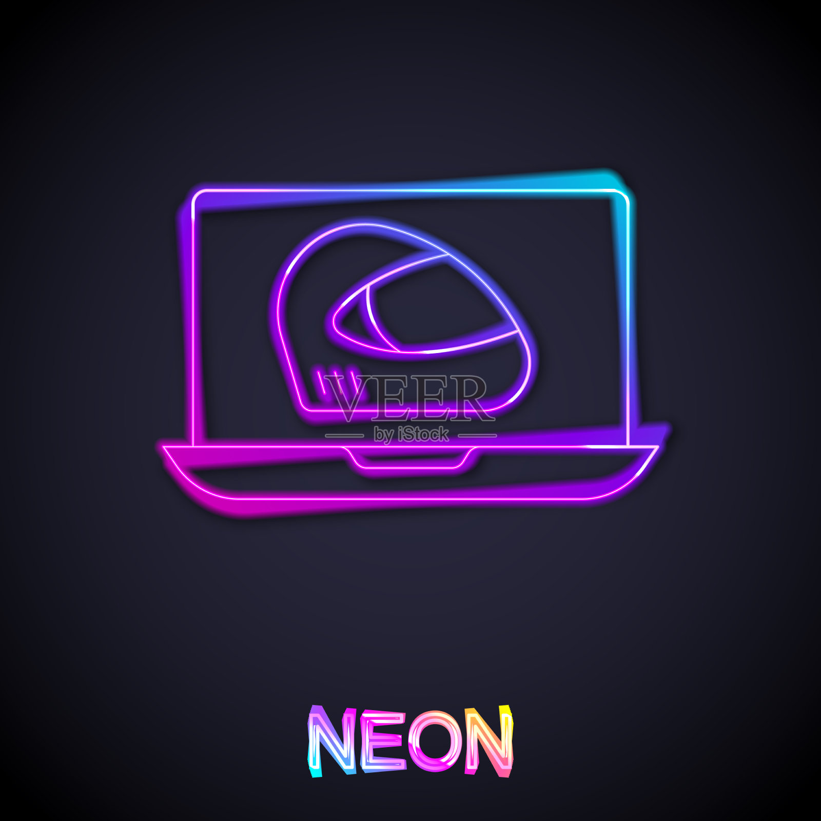 发光的霓虹灯线赛车头盔图标孤立上插画图片素材