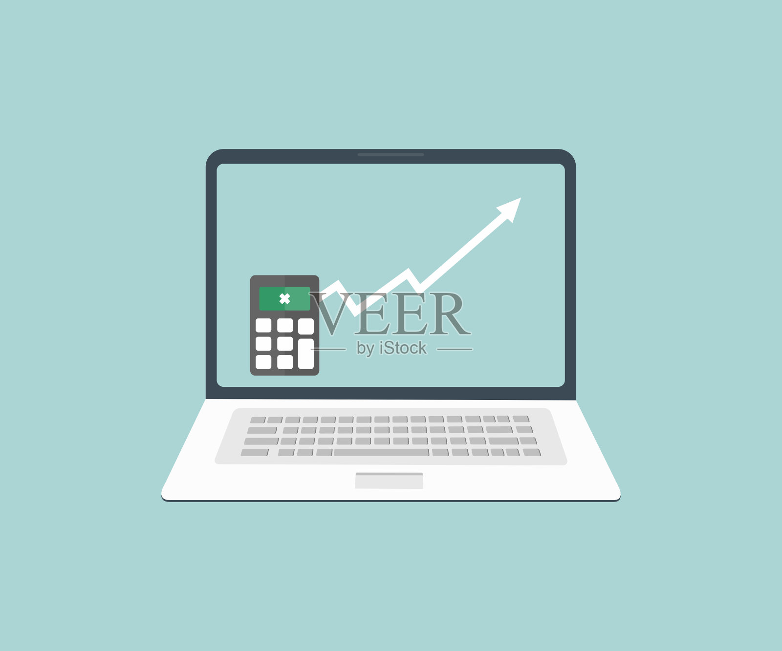 图表显示在笔记本电脑屏幕上的世界通货膨胀的增加。通货膨胀在计算器。商业概念矢量设计和说明。插画图片素材