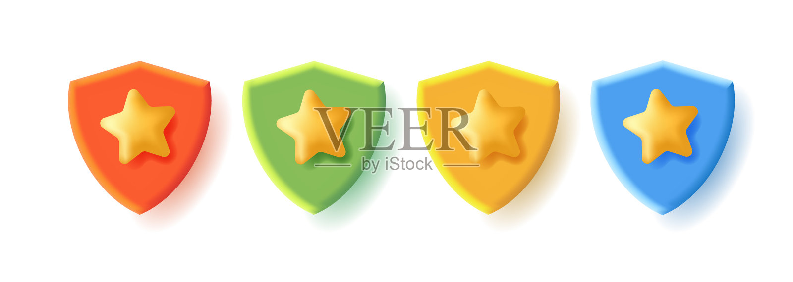 3d图标组的盾牌上有不同的星星图标素材