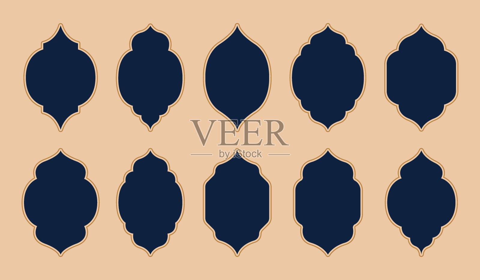 装饰性东方窗户收藏。极简风格的伊斯兰拱门。插画图片素材