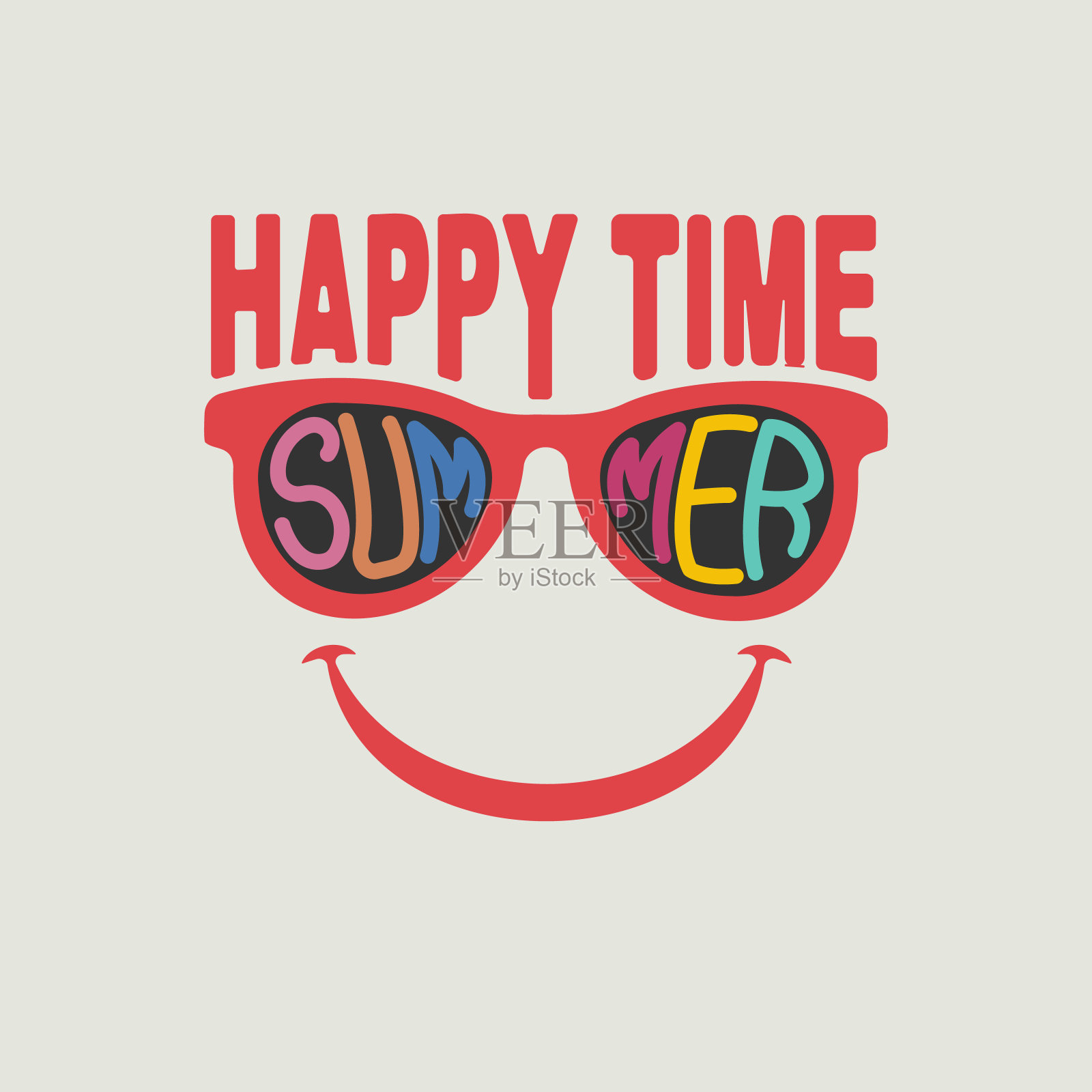 快乐时光，眼镜和口号夏天。矢量插图。插画图片素材