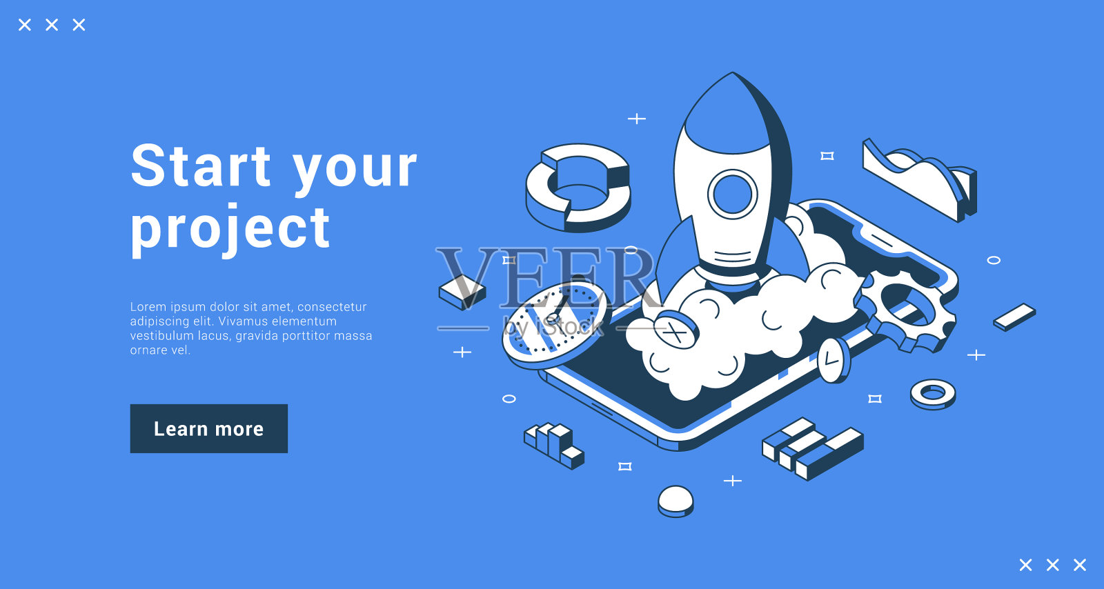 开始您的项目等距互联网横幅插画图片素材