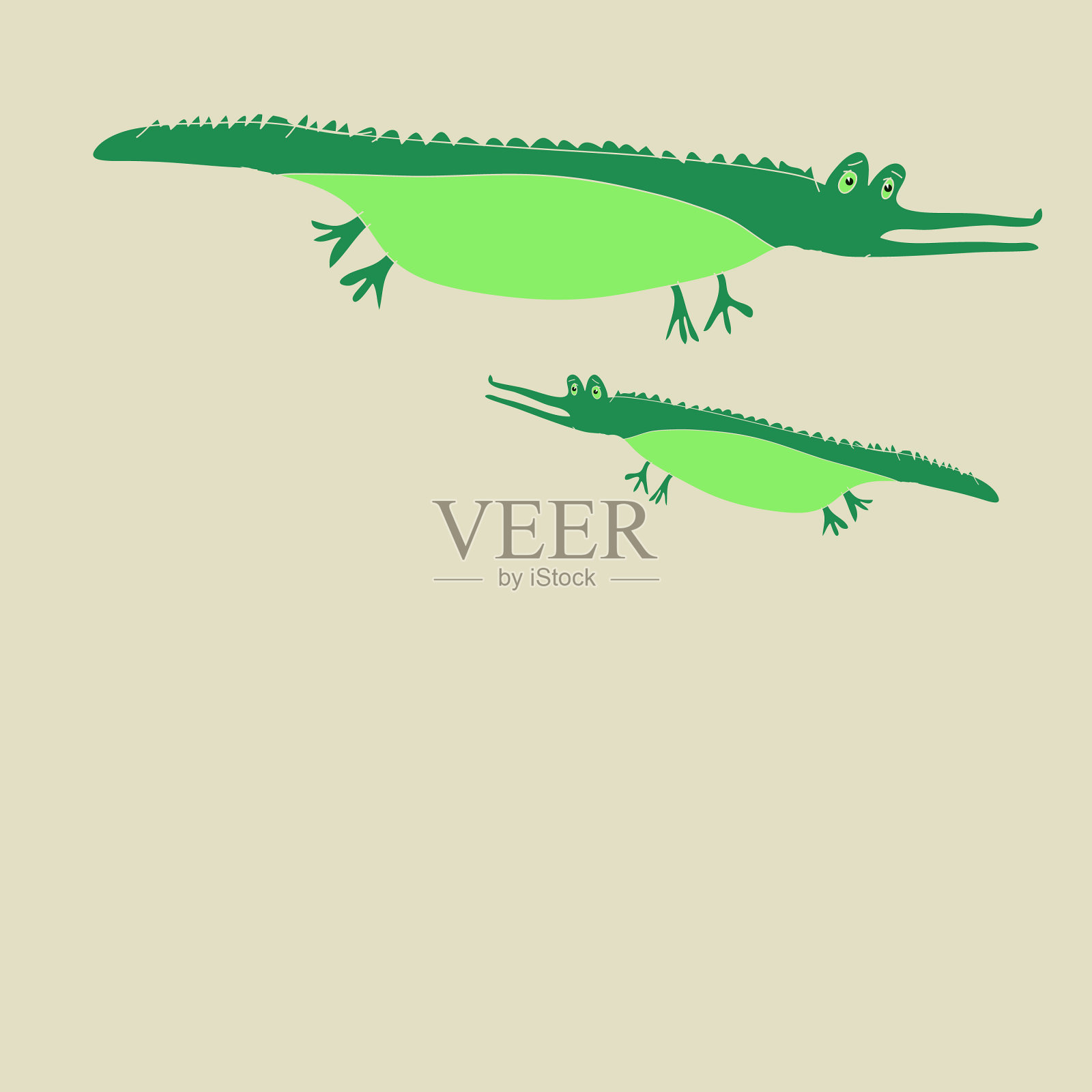 涂鸦彩色短吻鳄。手绘。插画图片素材