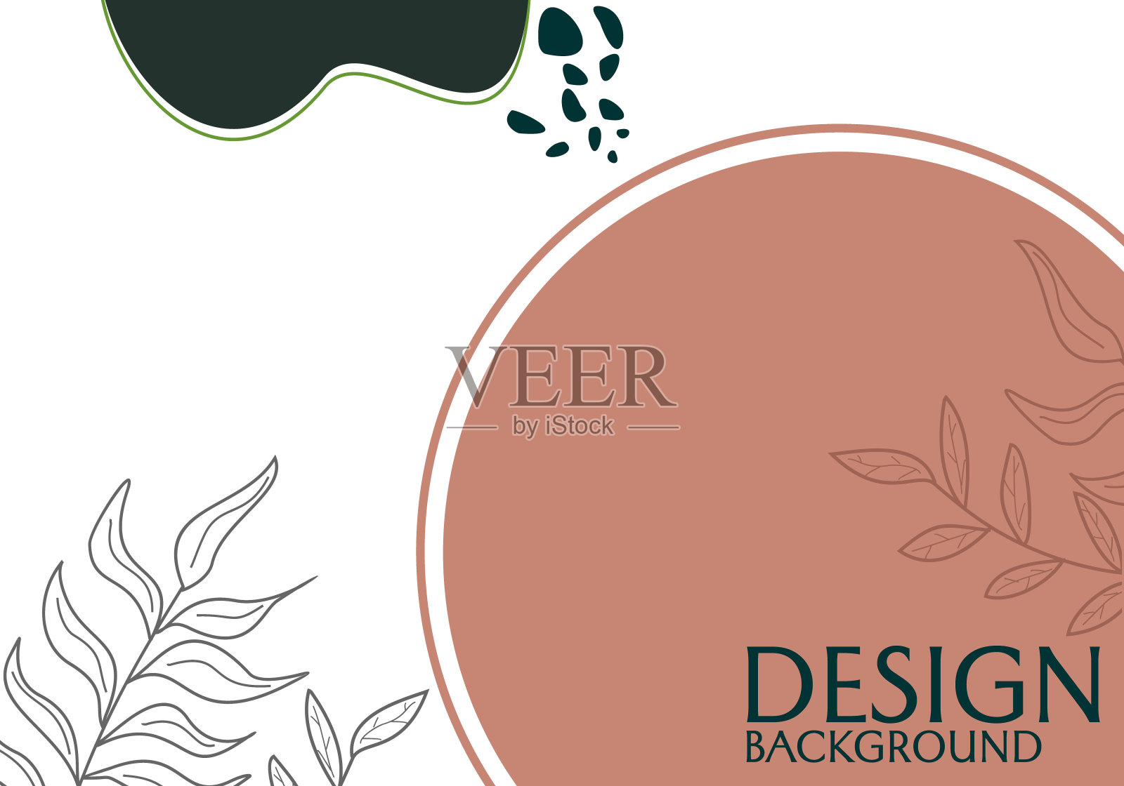 抽象横幅设计与手绘树叶元素。美学模板设计海报，封面，网站插画图片素材