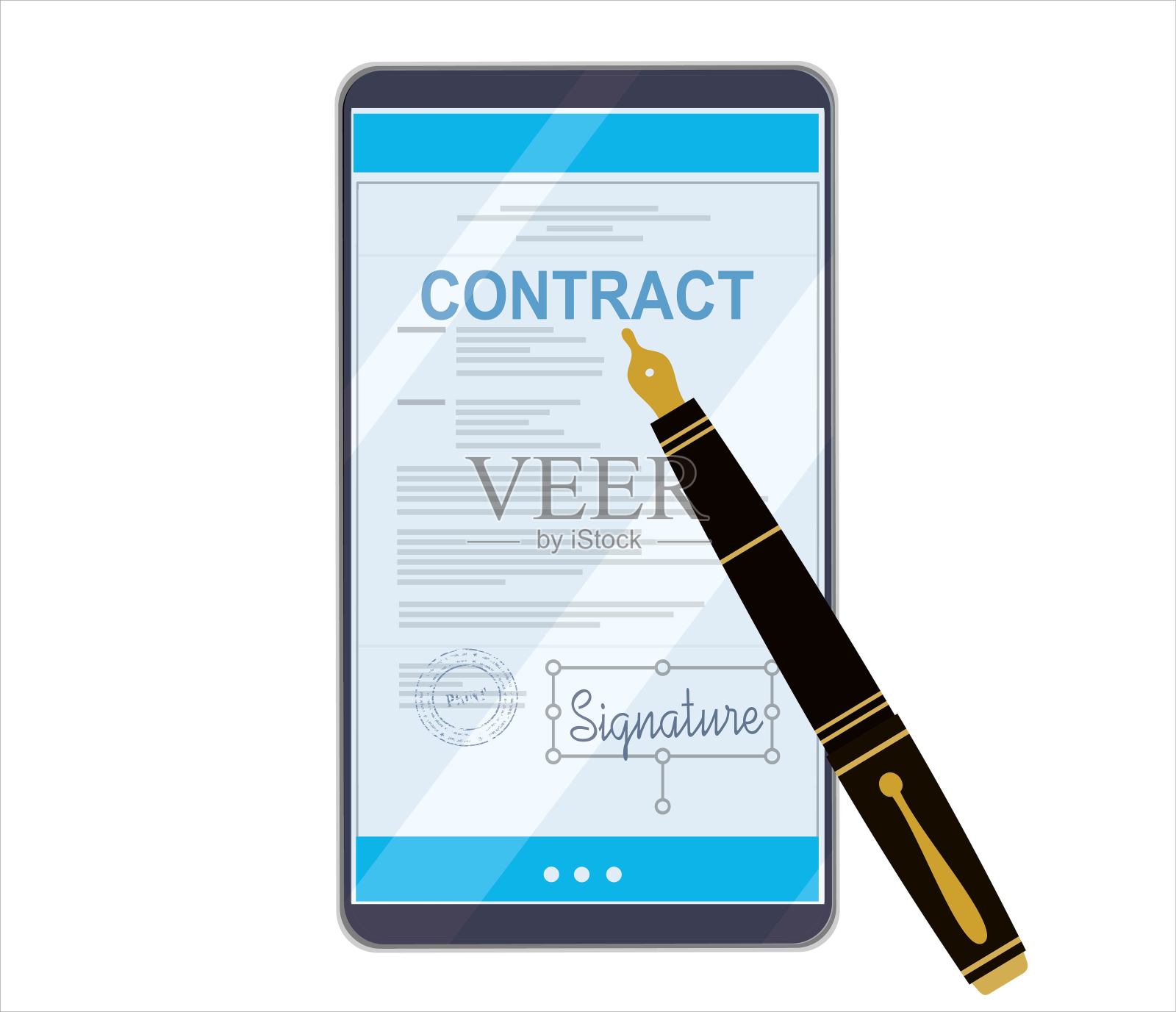 电子合同或数字签名概念在矢量插图。通过电话在线签署电子合同插画图片素材