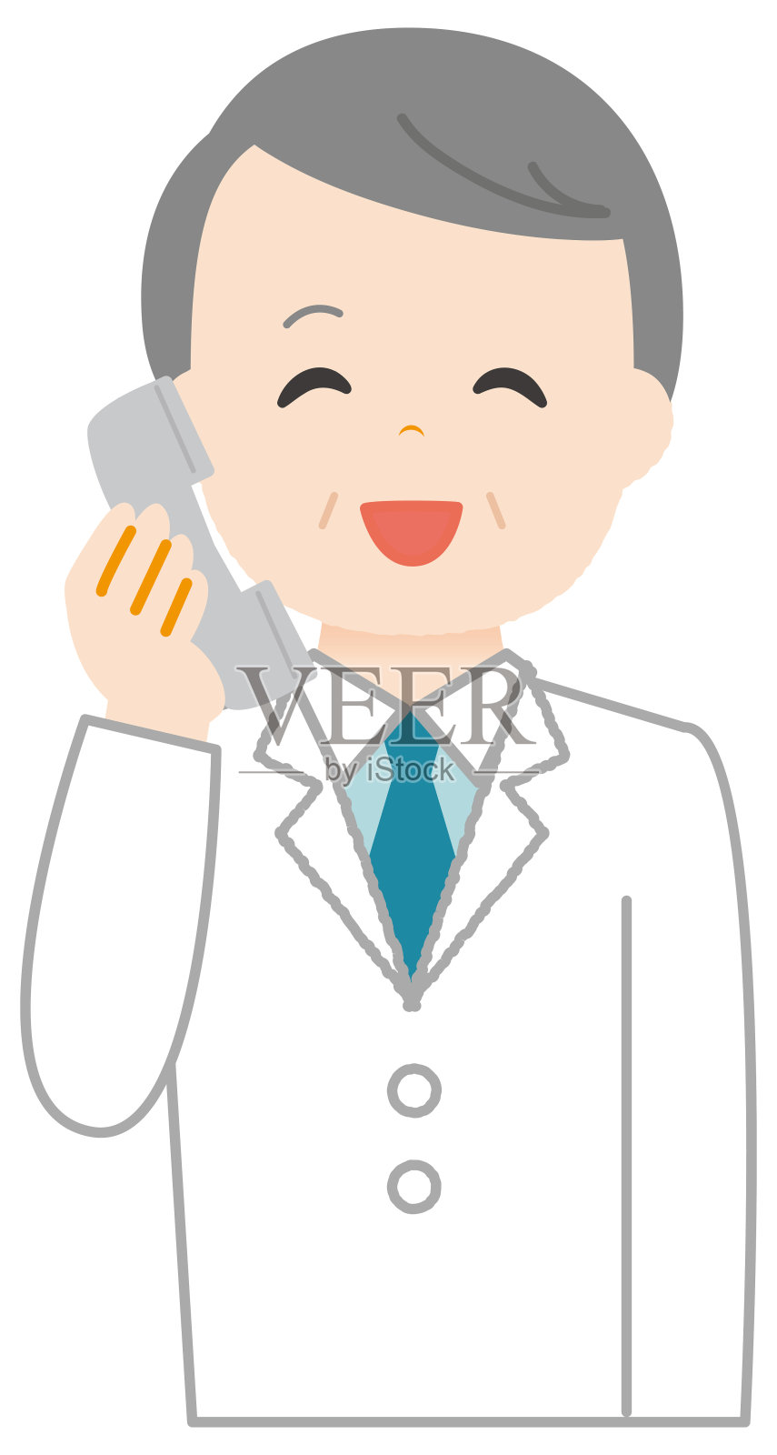 一个穿白大褂的男人在打电话。插画图片素材