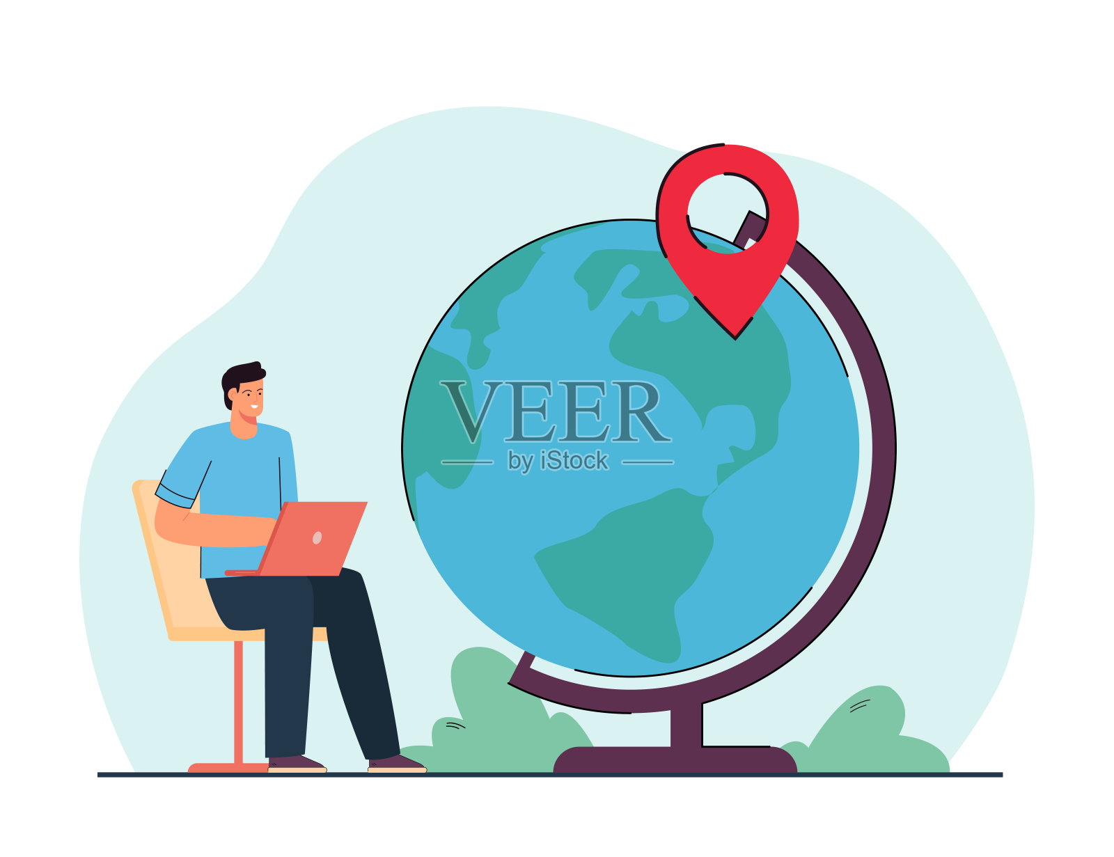 地球仪上有位置标记，小人计划行程插画图片素材