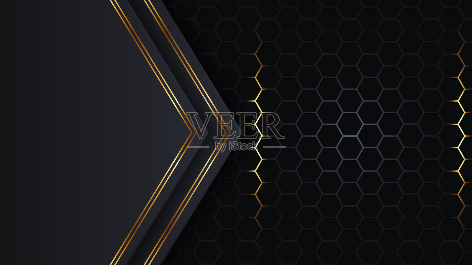 黑色抽象奢华金属背景配合六边形闪闪发光，平面设计元素装饰。用于墙纸、卡片、演示文稿、海报。向量EPS 10。插画图片素材