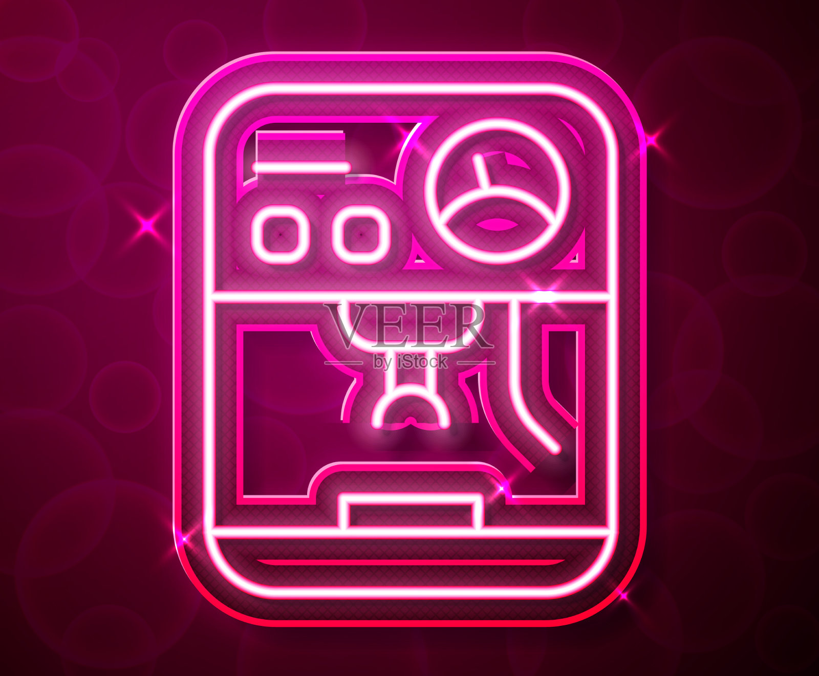 发光的霓虹灯线咖啡机图标孤立上插画图片素材