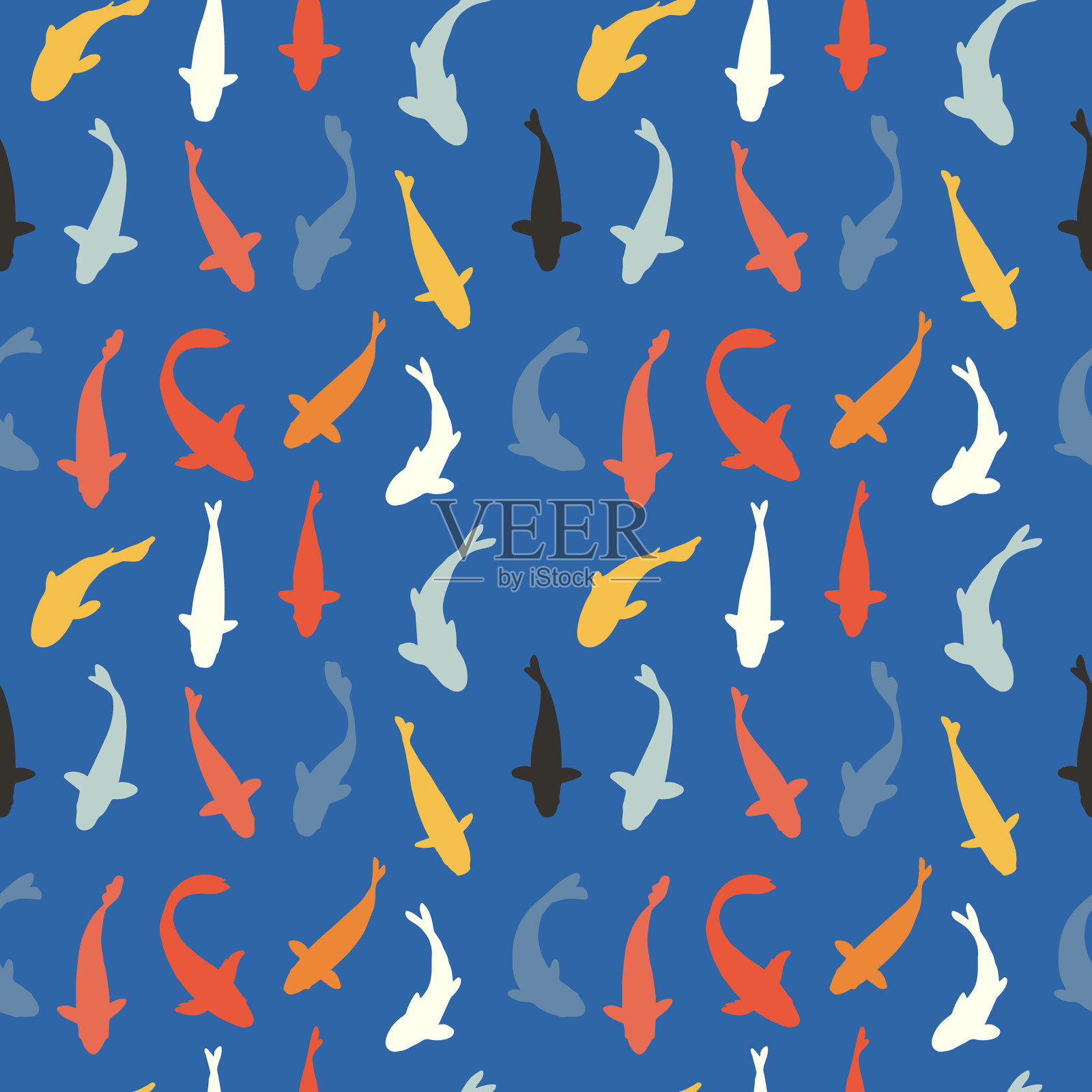 锦鲤鱼纹无缝插画图片素材