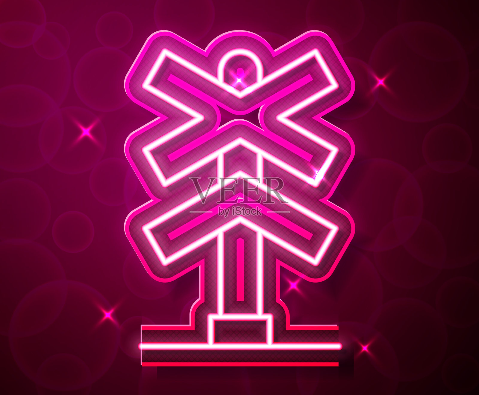 发光的霓虹灯线铁路交叉图标孤立插画图片素材
