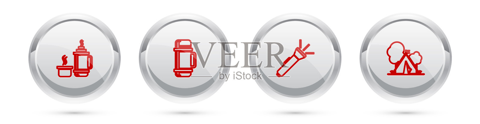 设置线保温瓶，手电筒和插画图片素材