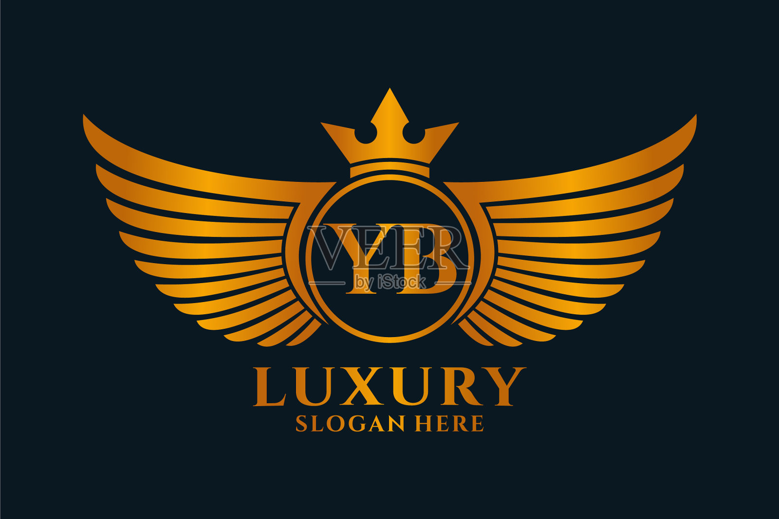 豪华皇家翼字母yb冠金色标志插画图片素材