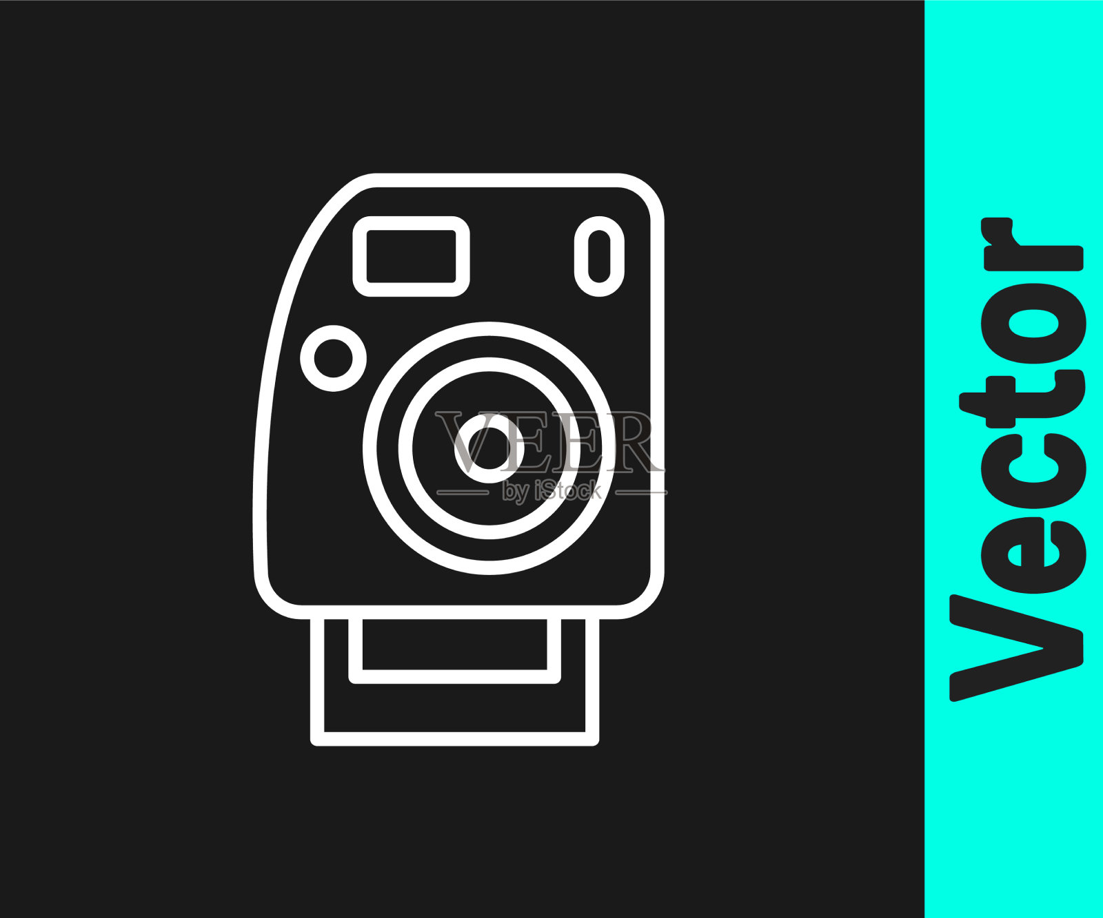 白线相机图标孤立在黑色上图标素材