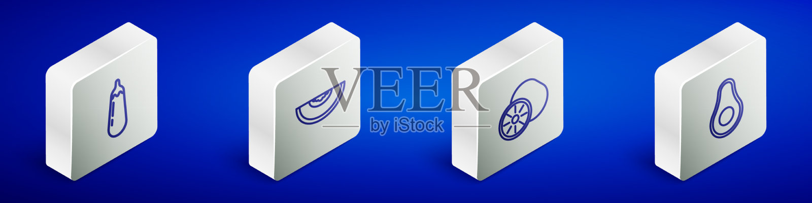 设等距线，茄子、瓜、果、猕猴桃图标素材