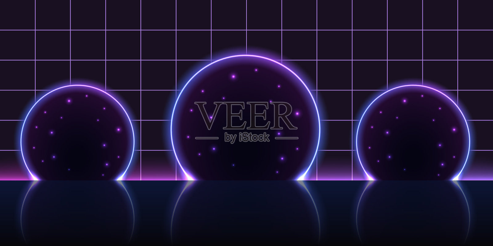 霓虹灯门到银河空间电子科技赛博朋克设计插画图片素材