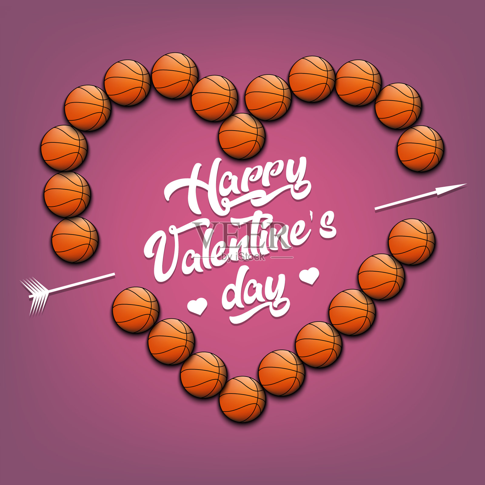 篮球做成的情人节心插画图片素材