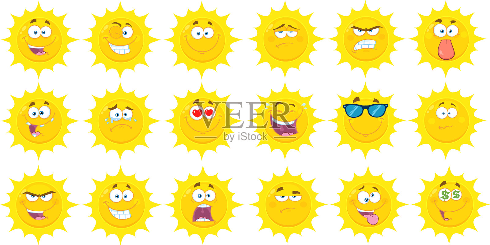 太阳卡通颜文字表情集插画图片素材