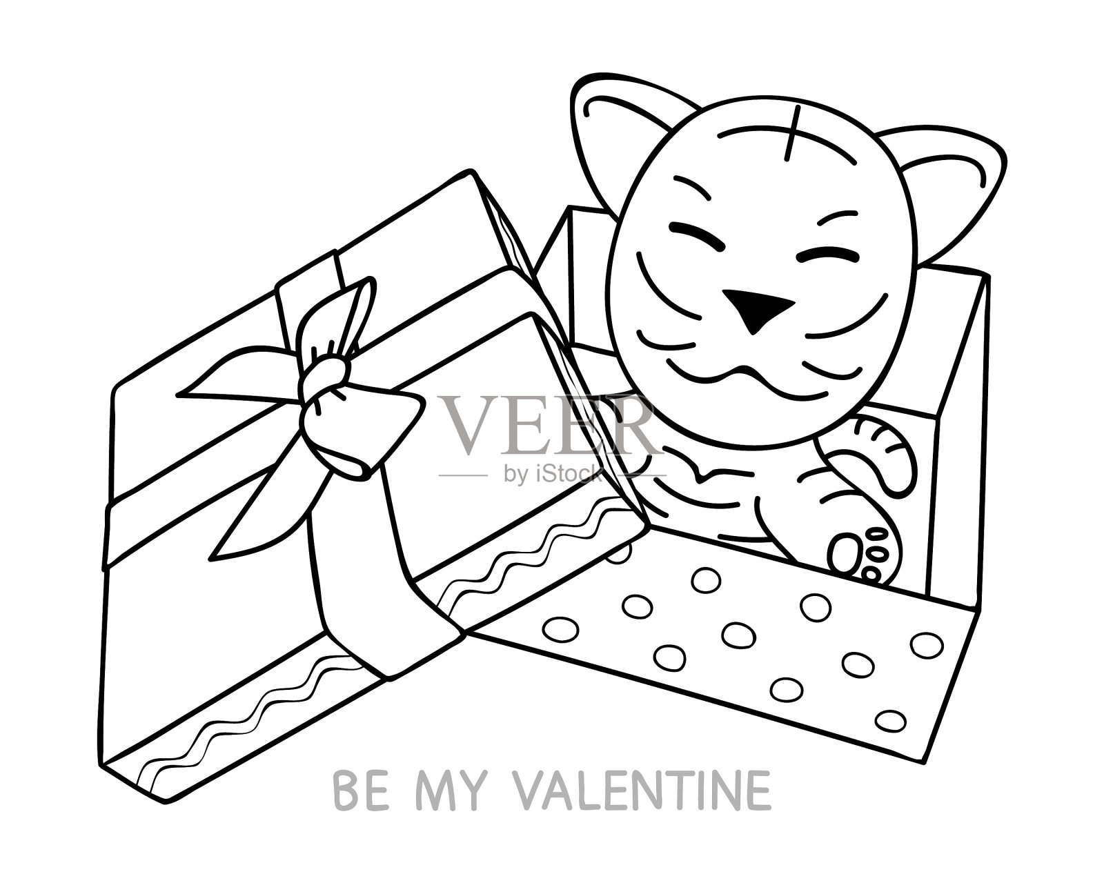 可爱的老虎礼盒题词做我的情人设计元素图片