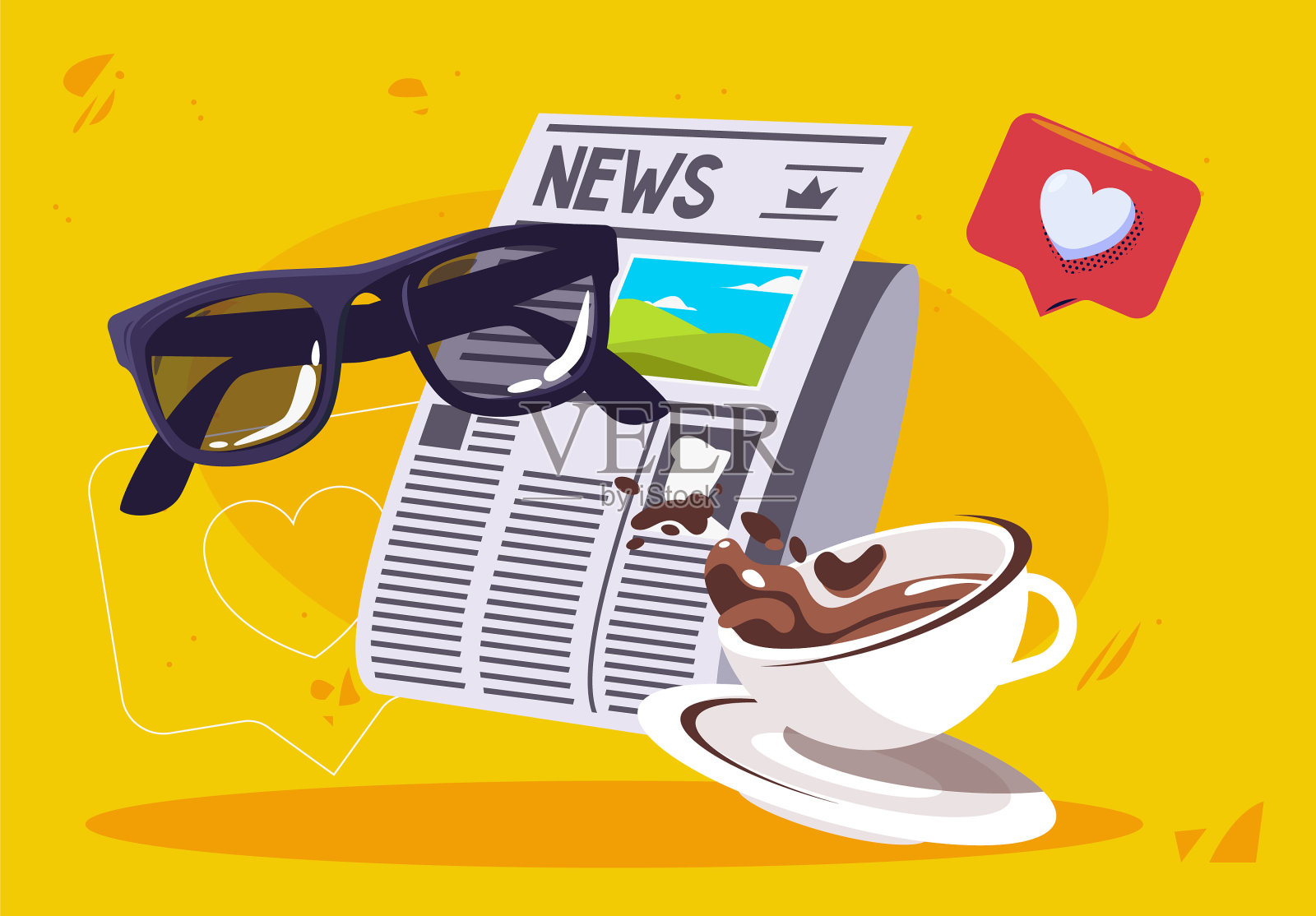 报纸和最新的新闻和一杯咖啡插画图片素材