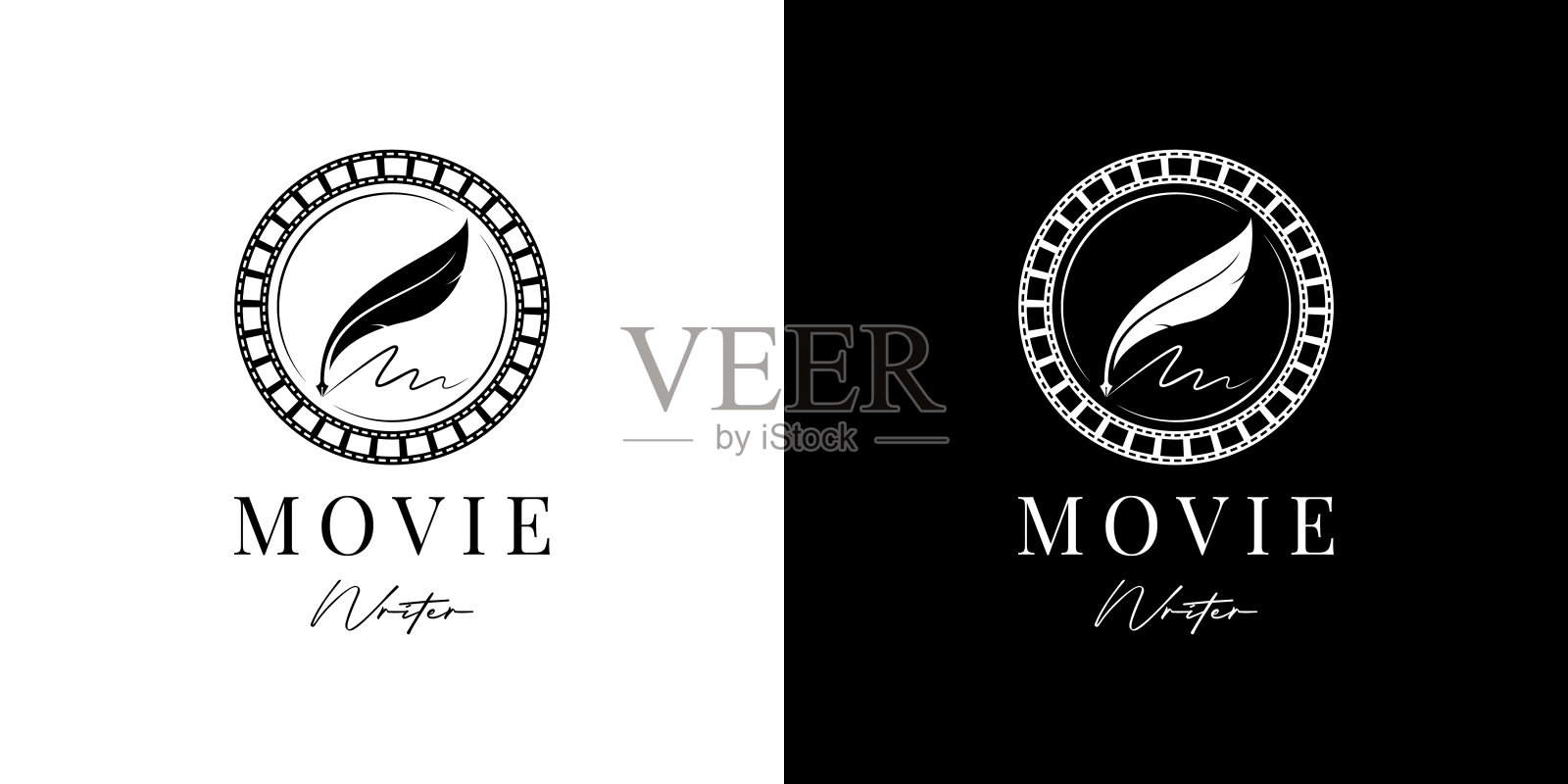 电影编剧电影制作采用幻灯幻灯和羽毛笔羽毛标志设计插画图片素材