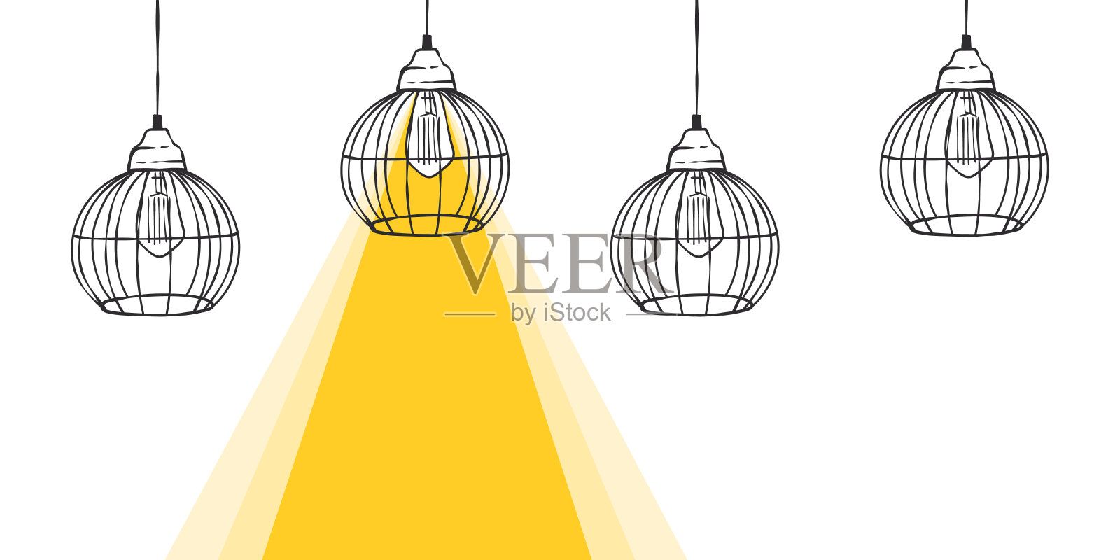 光束旗帜。用一束光手工绘制的阁楼灯。矢量图插画图片素材