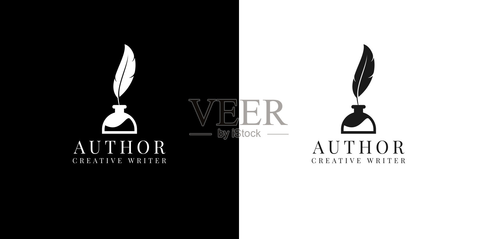 羽毛羽毛笔与墨水瓶标志设计矢量设计元素图片